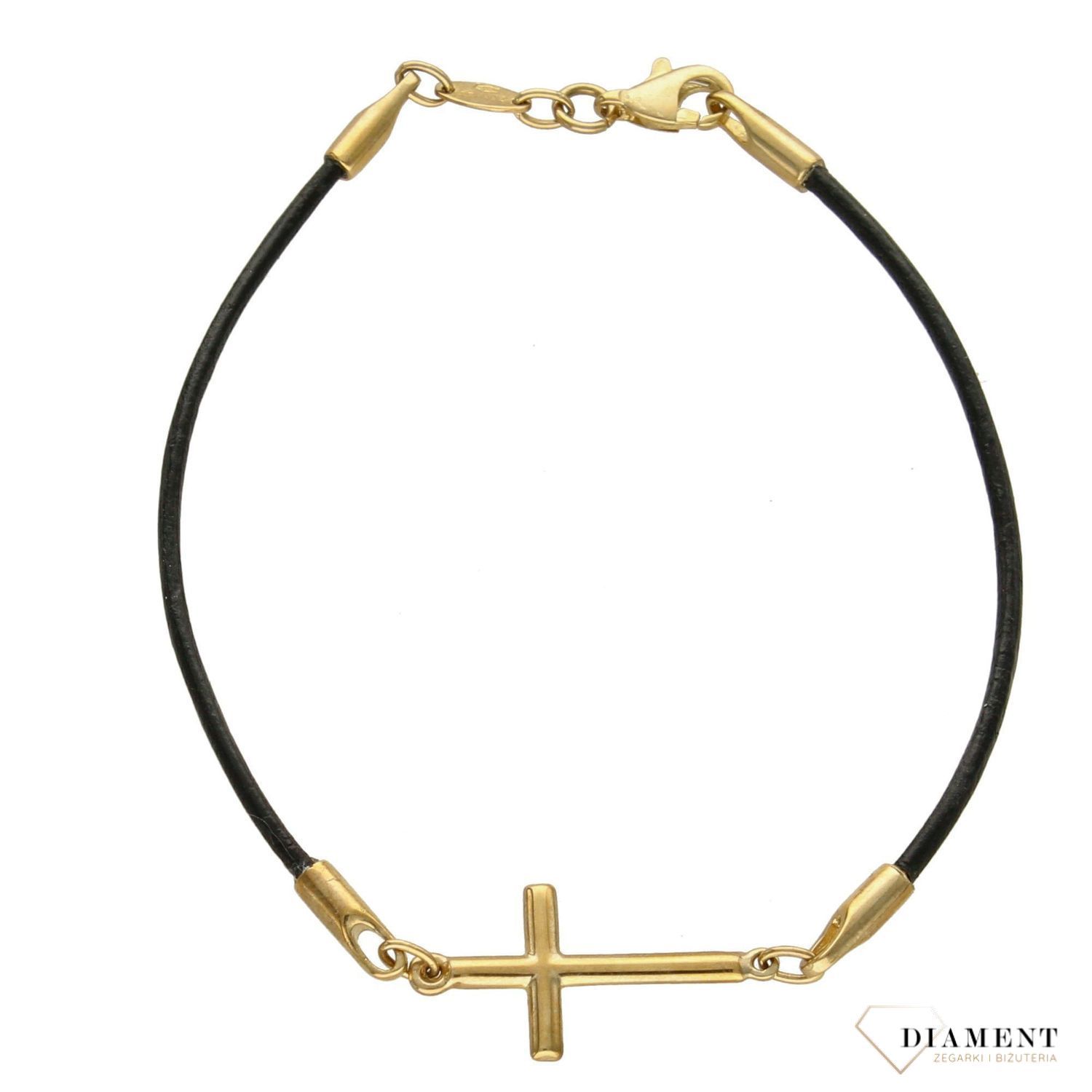 Złota bransoletka na sznurku krzyż  (1).jpg